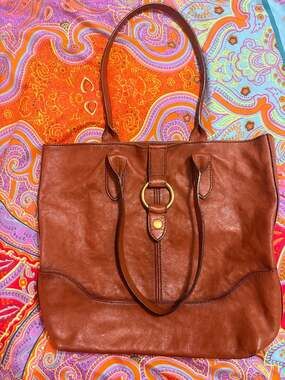 FRYE Cognac Brown Leather Ring Tote Handbag